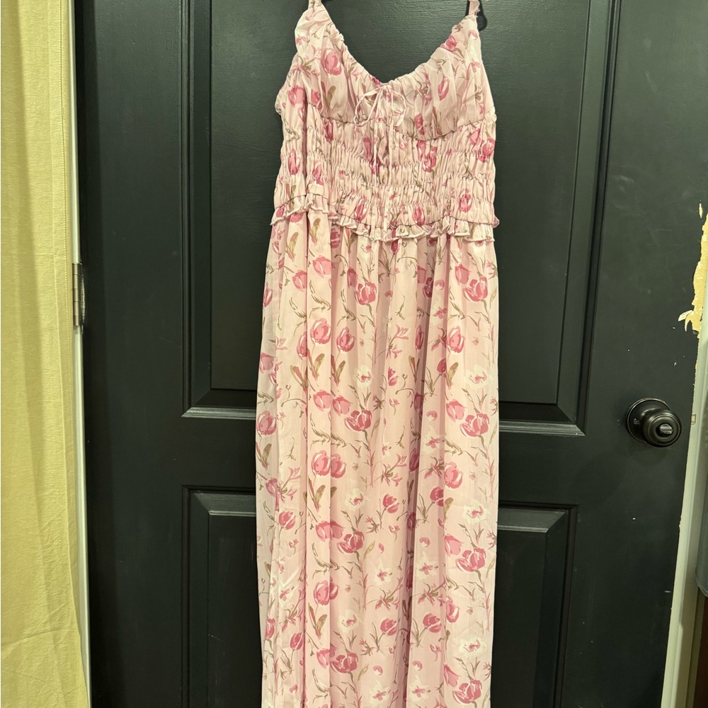 Lush Blush Pink Gathered Maxi Dress